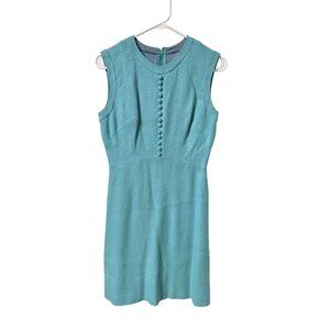 Vintage 60s Mod Miss Brooks New York Teal Blue Midi Sleeveless Dress Size M